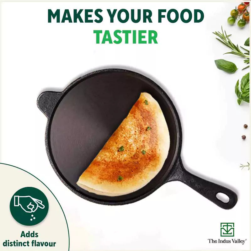 The Indus Valley Super Smooth Cast Iron Tawa, Long Handle,Pre-seasoned, Nonstick, 100% Pure, Toxin-free, Induction,Spatula, 25.4cm, 1.8kg