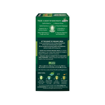 Organic India Tulsi Green Tea Ashwagandha - Herbal Sleep Tea, Caffine Free