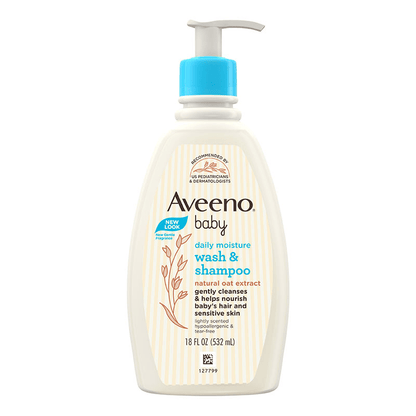 Aveeno Baby Daily Moisture Wash & Shampoo - Natural Oat Gentle Cleanser For Hair, Sensitive Body Skin