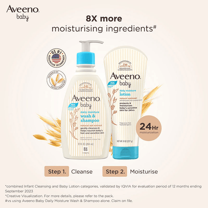 Aveeno Baby Daily Moisture Wash & Shampoo - Natural Oat Gentle Cleanser For Hair, Sensitive Body Skin