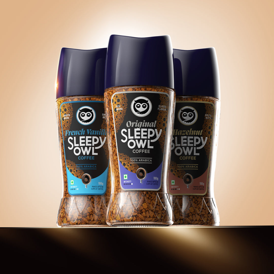 Sleepy Owl Premium Instant Coffee Original, French Vanilla, Hazelnut Combo