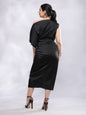BohoJazz Drape Skirt with One Shoulder Cowl Top Co-ord Set - Black