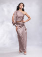 BohoJazz Drape Skirt with One Shoulder Cowl Top Co-ord Set - Champagne