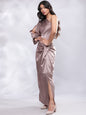 BohoJazz Drape Skirt with One Shoulder Cowl Top Co-ord Set - Champagne