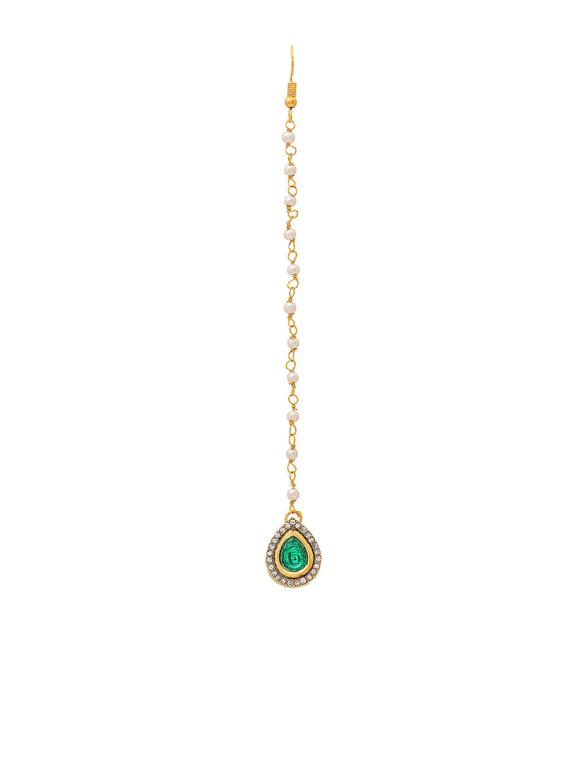 Ruby Raang Green Tear Drop Green Kundan Maang Tikka