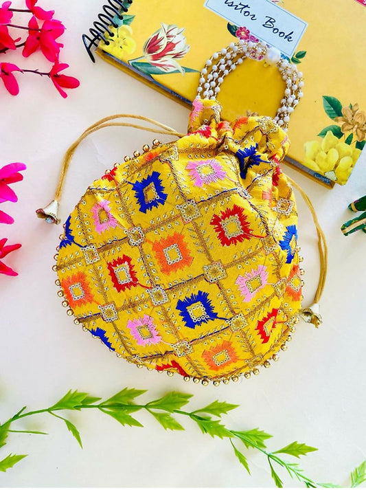 Joban Fashion Pearl Hand Work Potli Bag - Multicolor