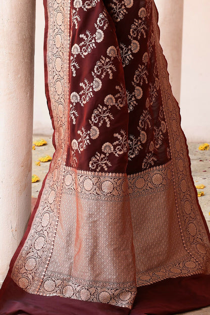 Joban Fashion Coco Brown Banarasi Soft Pure Handloom Banarasi Silk Saree
