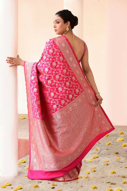 Joban Fashion Hot Pink Soft Pure Handloom Banarasi Silk Saree