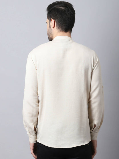 Even Apparels Cream Pure Cotton Men's Kurta With Side Placket
