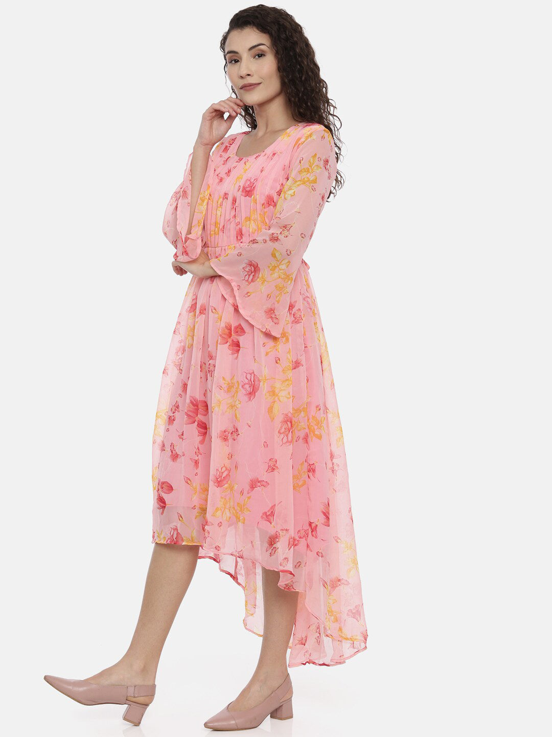Souchii Women Beautiful Pink Floral Printed A-Line Dress