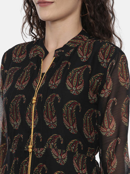 Souchii Women Black Printed A-Line Dress