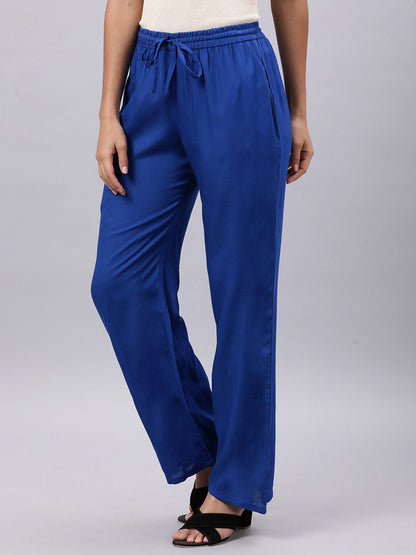 Souchii Women Blue Casual Drawstring Palazzos