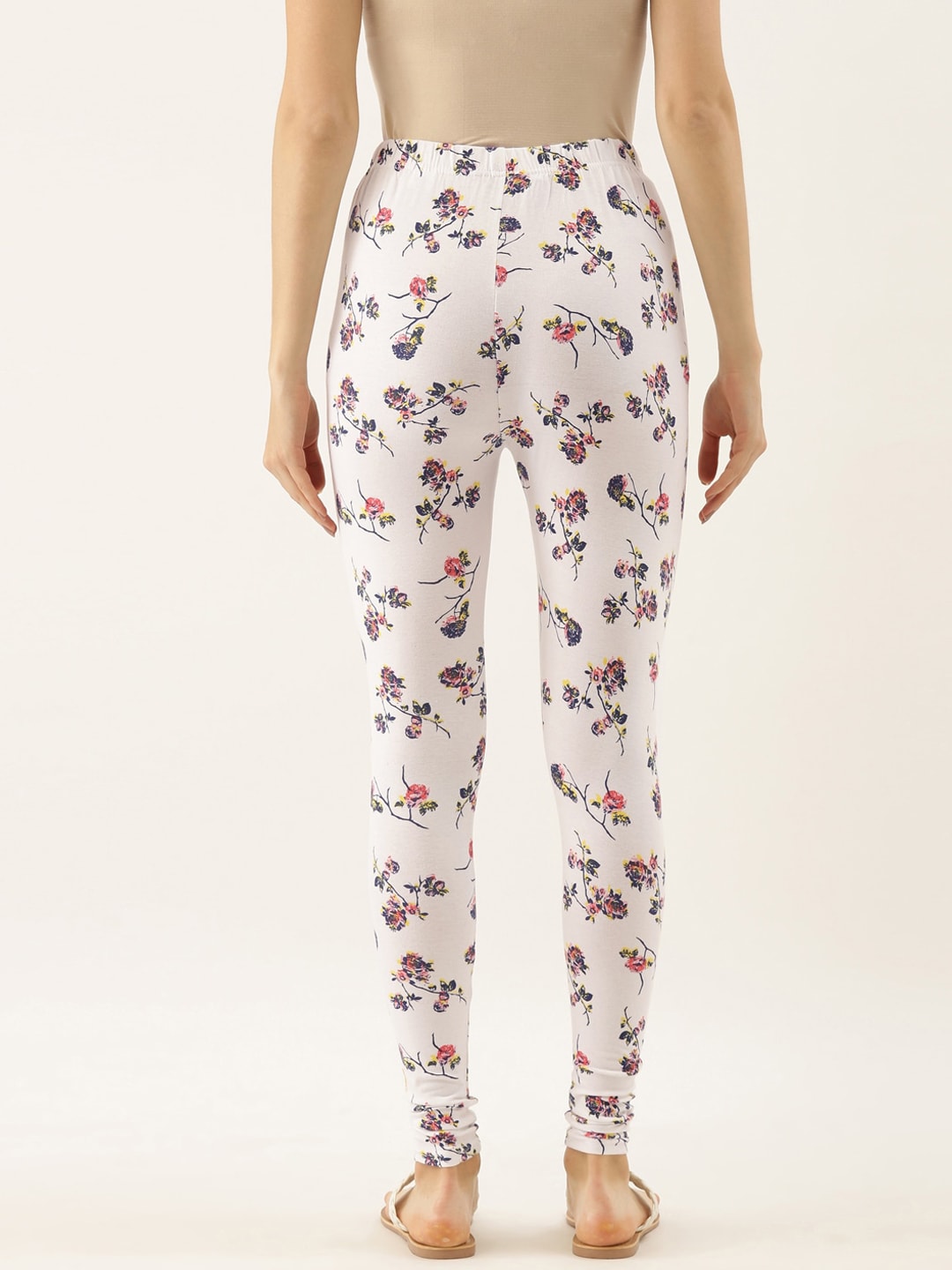 Souchii White Printed Slim-Fit Churidar-Length Leggings