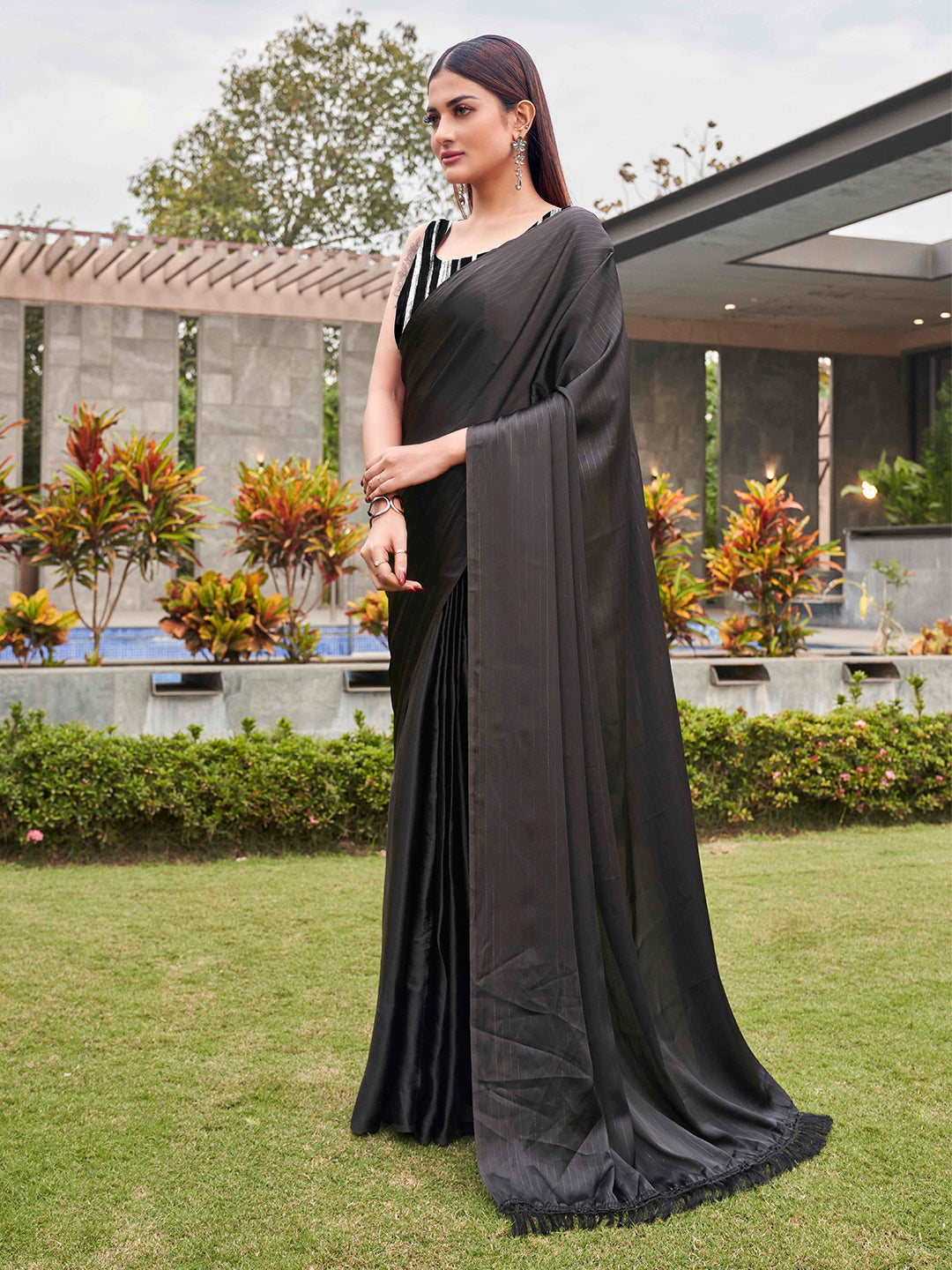 Tikhi Imli Striped Satin Ready to Wear Saree