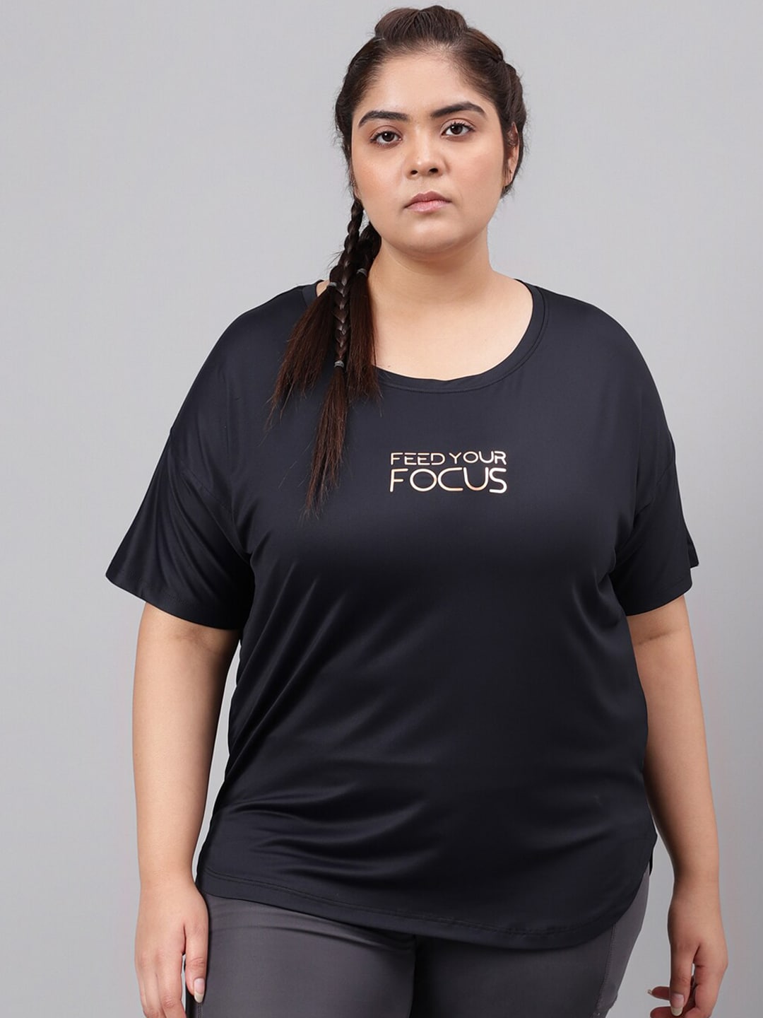 MKH Plus Size Typography Printed Relaxed Fit Dri-FIT T-shirt