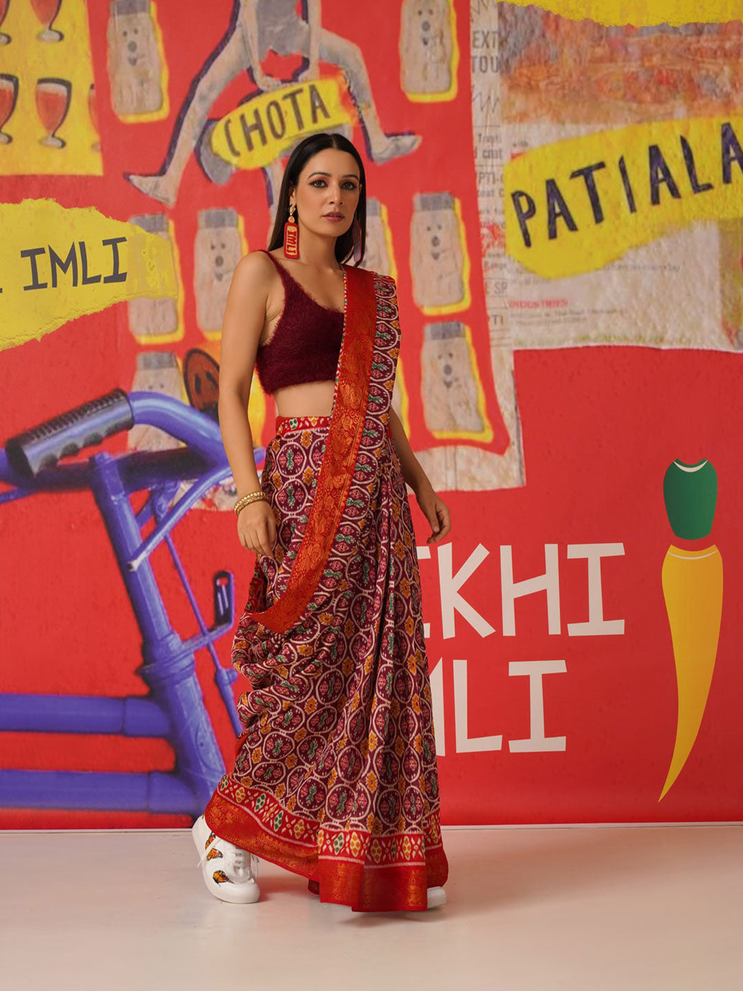 Tikhi Imli Ethnic Motifs Printed Cotton Ready to Wear Saree