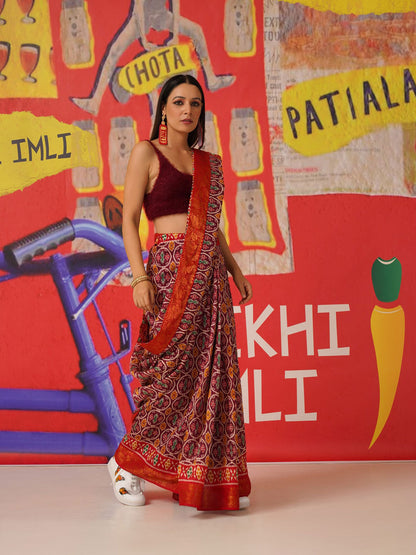 Tikhi Imli Ethnic Motifs Printed Cotton Ready to Wear Saree