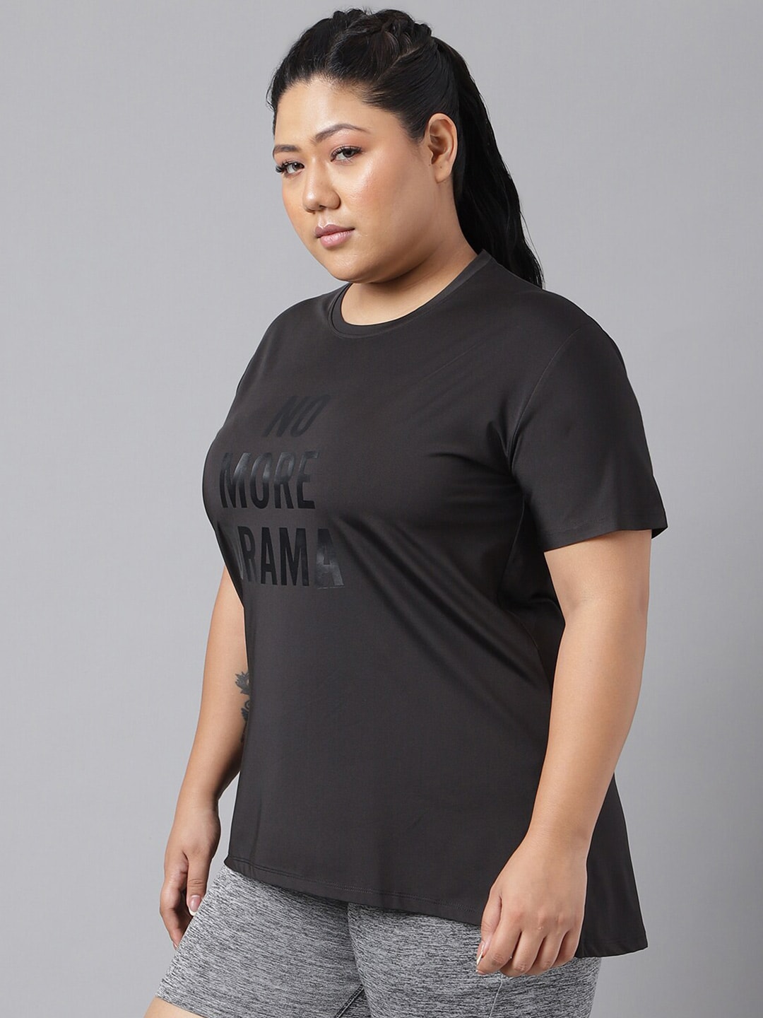 MKH Plus Size Typography Printed Dri-FIT Relaxed Fit Drop-Shoulder Sleeves Gym T-shirt