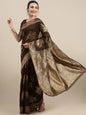Saree Mall Brown Floral Linen Blend Banarasi Saree