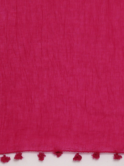 Souchii Pink Solid Tasselled Cotton Dupatta