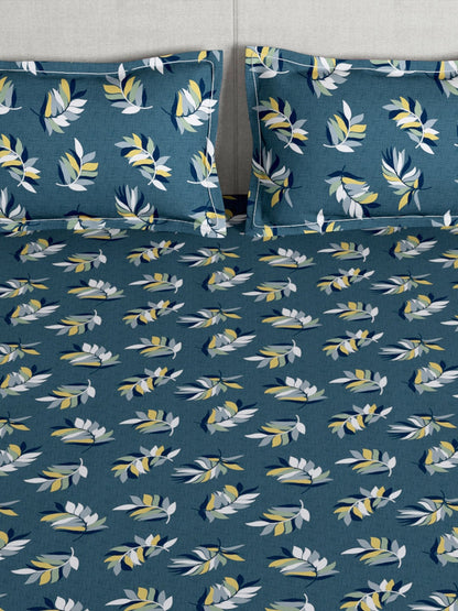 Story@home Arena Grey & Yellow Floral Printed 180 TC Queen Bedsheet & 2 Pillow Covers