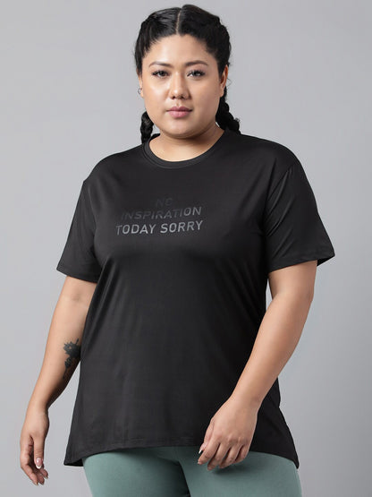 MKH Plus Size Typography Printed Dri-FIT Relaxed Fit Drop-Shoulder Sleeves Gym T-shirt