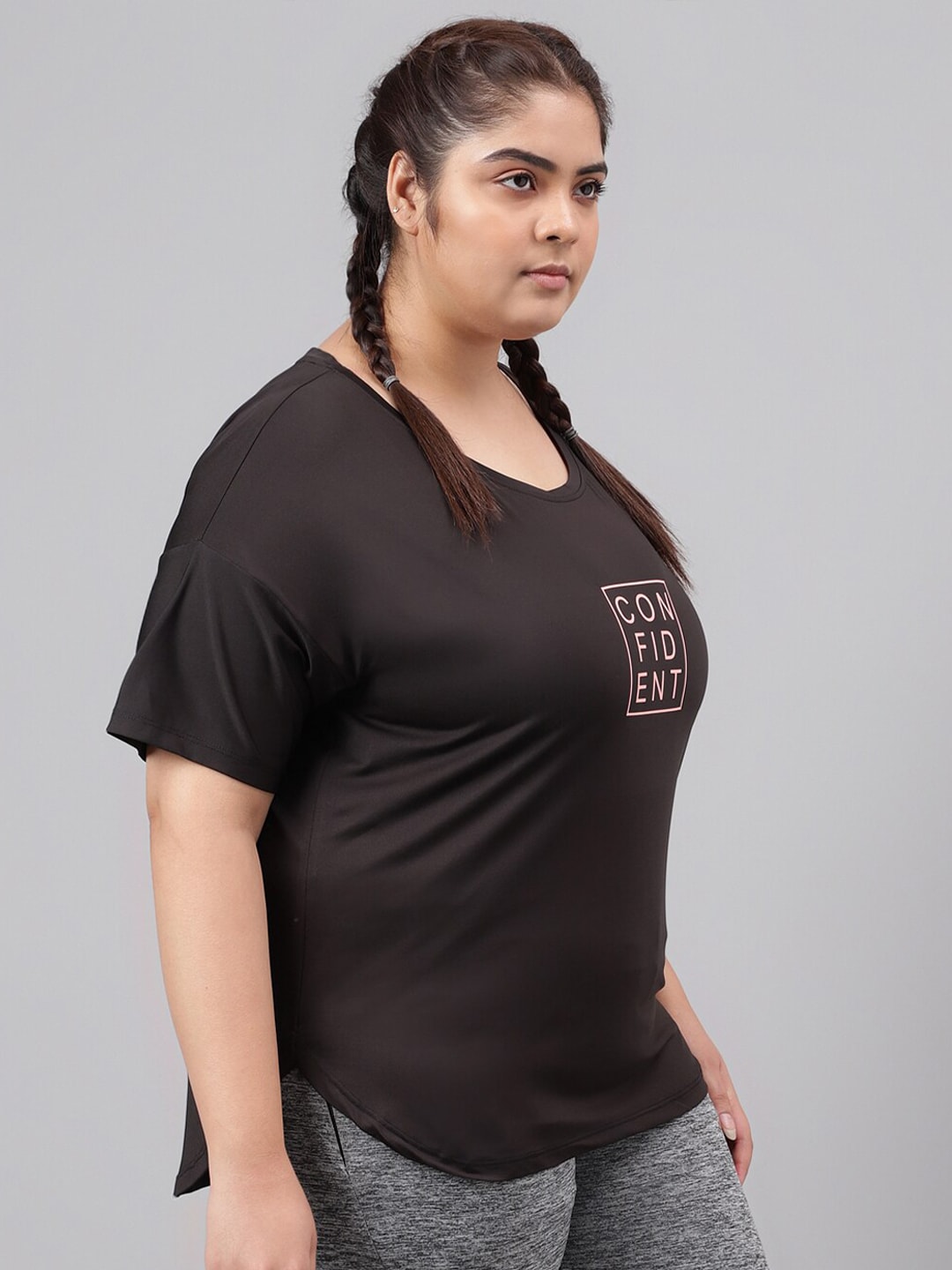 MKH Plus Size Typography Printed Relaxed Fit Dri-FIT Sports T-shirt