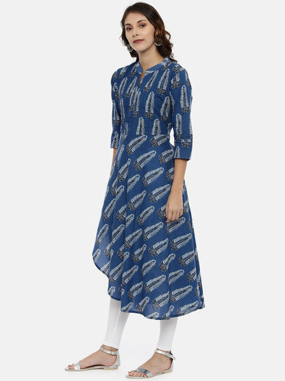 Souchii Navy Blue Printed A-Line Kurta
