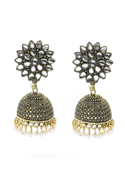 Mominos Fashion Johar Kamal Beautiful Kundan Work Jhumka With White Beads
