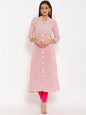HERE&NOW Pink Mandarin Collar Striped A-Line Kurta