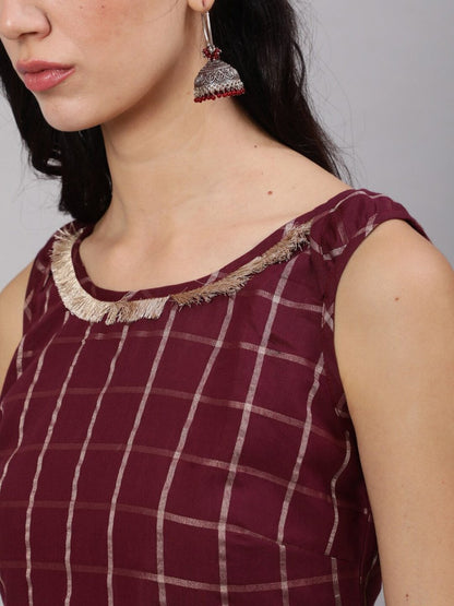 Aks Checked Chanderi Silk Straight Kurta