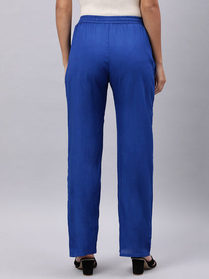 Souchii Women Blue Casual Drawstring Palazzos