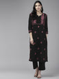 ADA Ethnic Motifs Embroidered Round Neck Chikankari Cotton Kurta