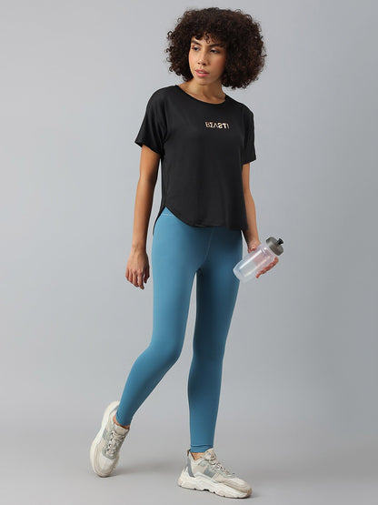 MKH Women Typography Drop-Shoulder Sleeves Dri-FIT Sports T-shirt
