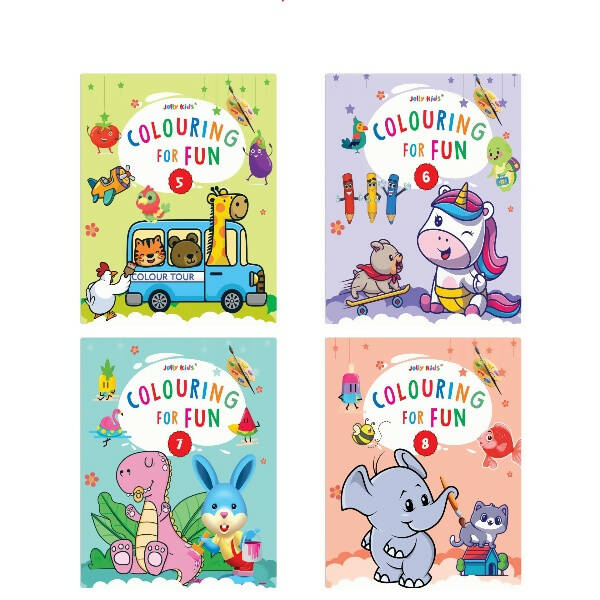 Jolly Kids Colouring for Fun Books B| Set of 4| Each Book 64 Images|Colouring & Painting Books for Kids|Ages 3-8 Year