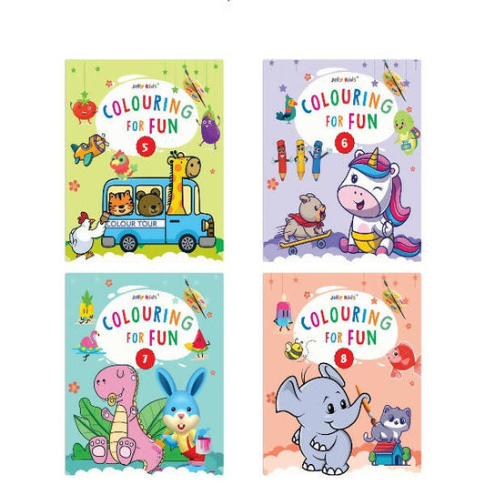Jolly Kids Colouring for Fun Books B| Set of 4| Each Book 64 Images|Colouring & Painting Books for Kids|Ages 3-8 Year