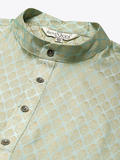 Sojanya Plus Men Green Jacquard Self Design Kurta with Pyjamas