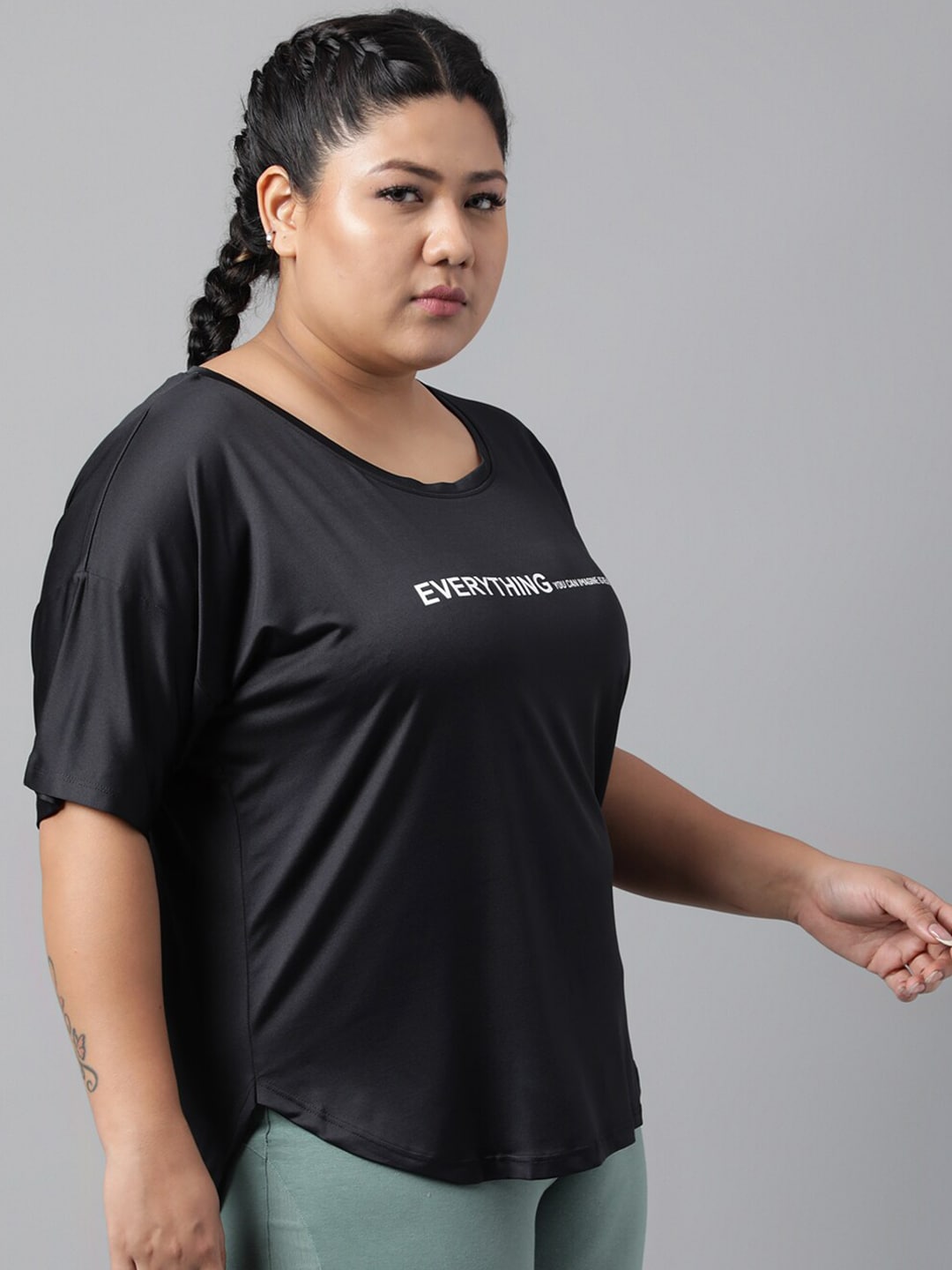 MKH Plus Size Relaxed Fit Typography Printed Drop Shoulder Sleeves Dri-Fit Sports T-shirt