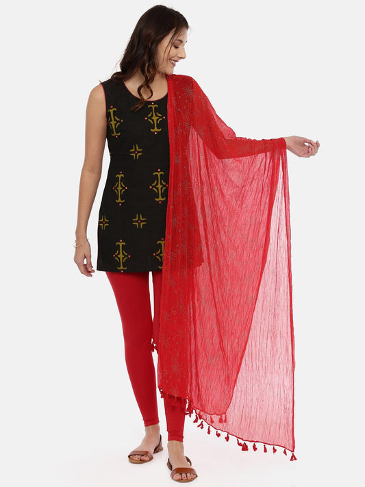 Souchii Red & Gold Printed Dupatta with Tassels