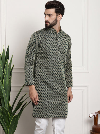 Sojanya Band Collar Ethnic Motifs Woven Design Kurta