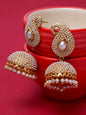 Anikas Creation Off-White & Gold-Polished Contemporary Jhumkas