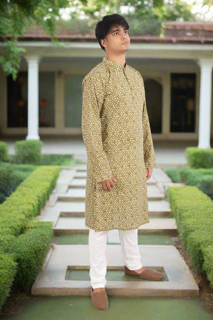 Souchii Men Pure Cotton Geometric Printed Straight Kurta