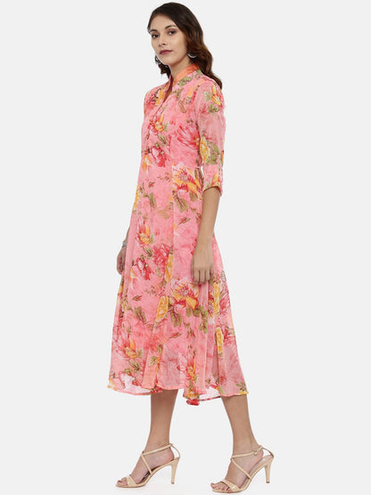 Souchii Woman Pink Floral Printed A-Line Dress
