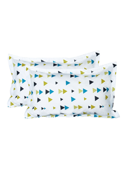 Story@home Ventura Green Geometric 152 TC Cotton Queen Bedsheet With 2 Pillow Covers