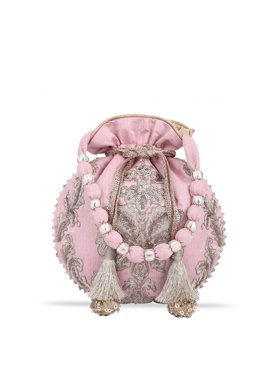 Masq Pink & Gold-Toned Embellished Embroidered Potli Clutch