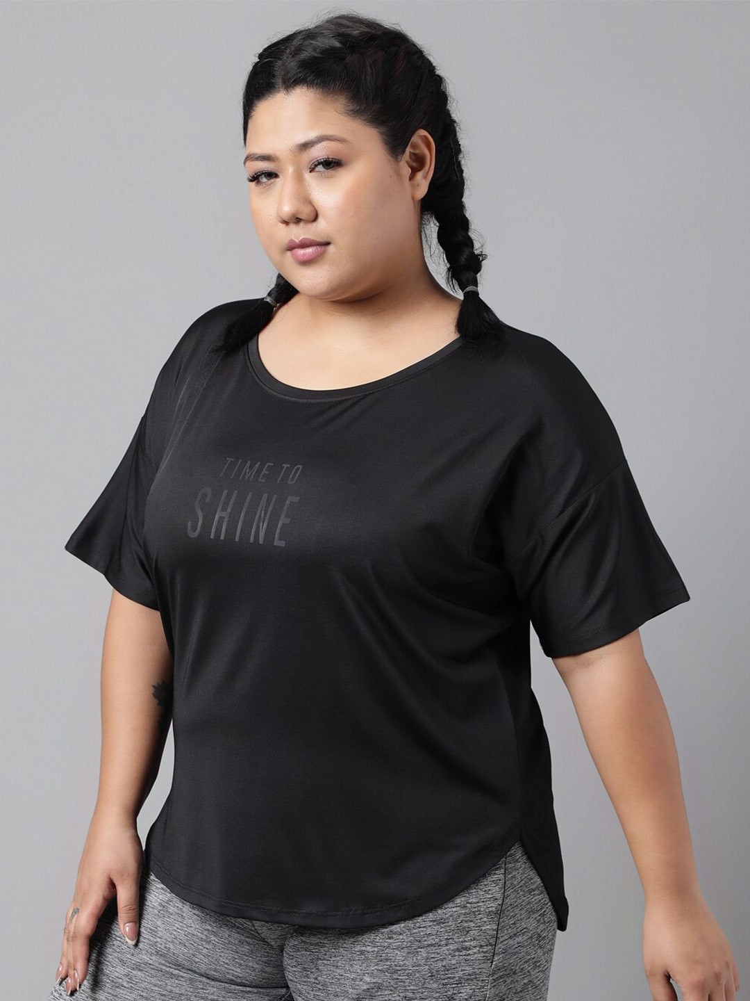 MKH Plus Size Typography Printed Dri-FIT Sports T-Shirt