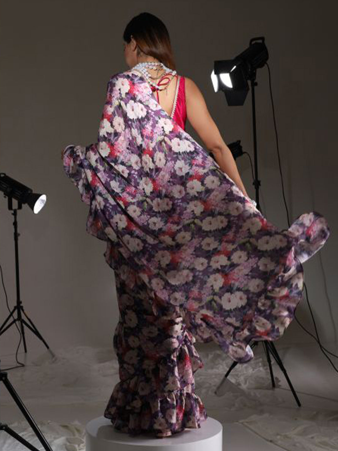 Tikhi Imli Floral Printed Satin Saree