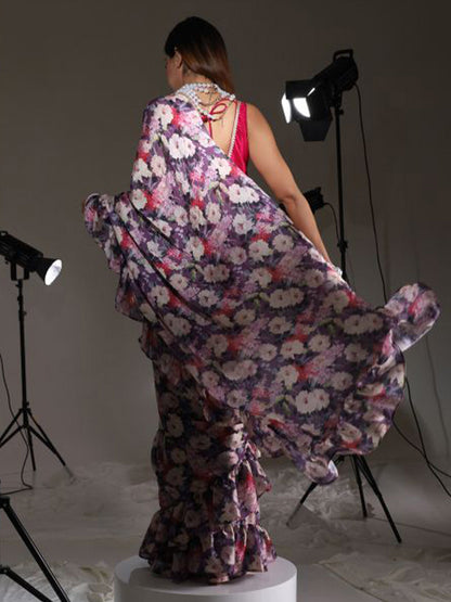 Tikhi Imli Floral Printed Satin Saree