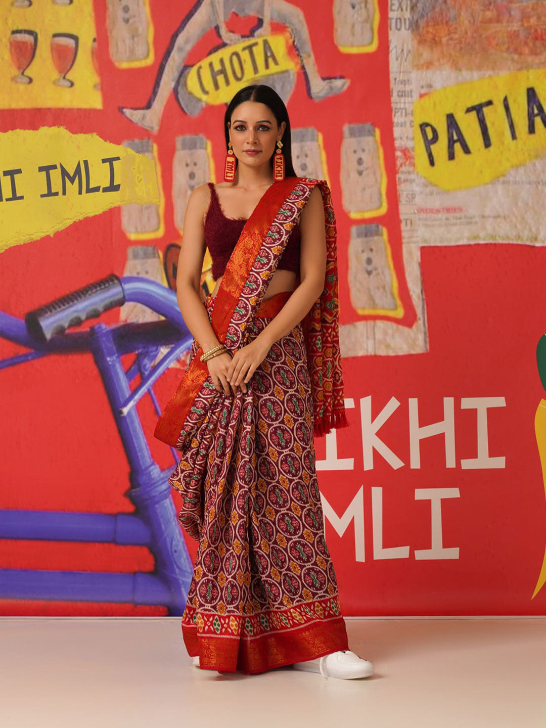 Tikhi Imli Ethnic Motifs Printed Cotton Ready to Wear Saree