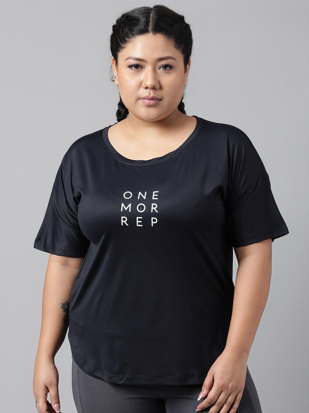 MKH Plus Size Typography Printed Drop Shoulder Sleeves Dri-FIT Relaxed Fit Sports T-shirt